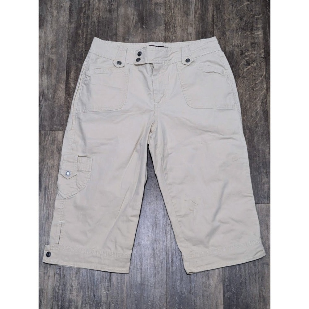 Gloria Vanderbilt Khaki Cargo Capri Pants Womens 10 Beige‎ Cotton Stretch Crop